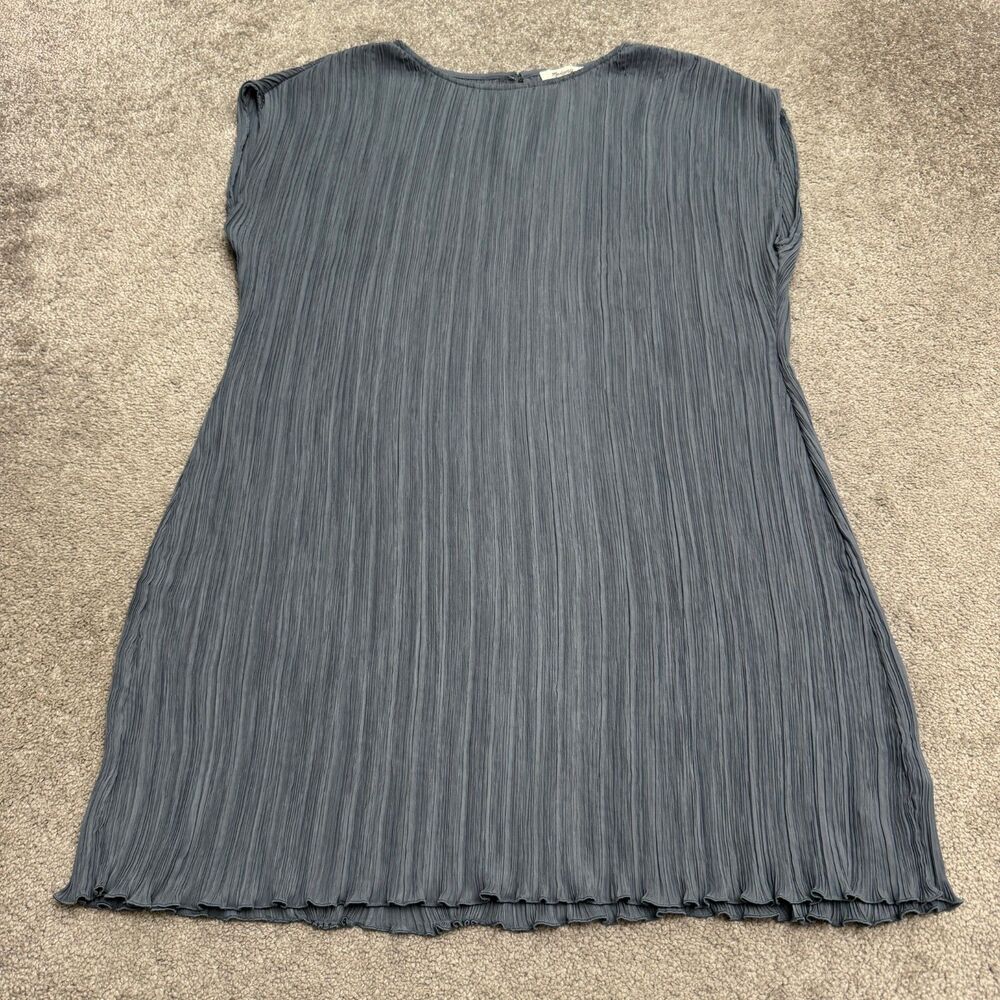 Madewell Plisse Mini Pleated Shift Dress Womens 14 Blue Crinkle Stretch Casual